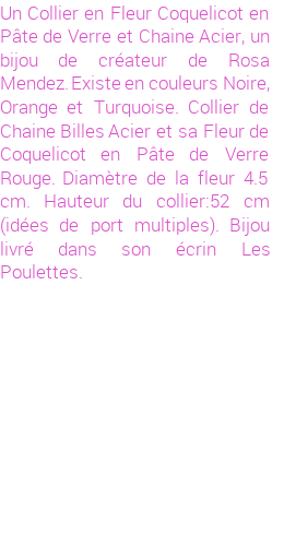 Drôle de créations de Bijoux Fantaisie, c'est un design inattendu que nous réservait Rosa Mendez. Créé avec passion, ces Bijoux Fantaisie en Verre sauront combler chaque Femme amateur de bijoux et accessoires originaux. Il en reste 1 exemplaire, commandez rapidement. Le bijou vous sera expédié directement du site www.lespoulettes-bijoux.fr, dans son écrin bleu turquoise original.
