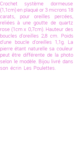 Drôle de créations de Bijoux Fantaisie, c'est un design inattendu que nous réservait Stephanie Ducauroix. Créé avec passion, ces Bijoux Fantaisie en Plaqué Or sauront combler chaque Femme amateur de bijoux et accessoires originaux. De couleur Rose, il possède les dimensions suivantes. Longueur de 28mm. Largeur de 7mm. Diamètre de 11mm. Il en reste 2 exemplaires, commandez rapidement. Le bijou vous sera expédié directement du site www.lespoulettes-bijoux.fr.