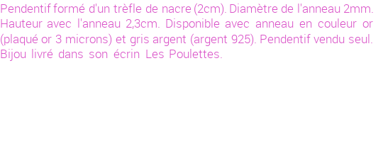 Drôle de créations de Bijoux Fantaisie, c'est un design inattendu que nous réservait Stephanie Ducauroix. Créé avec passion, ces Bijoux Fantaisie en Nacre sauront combler chaque Femme amateur de bijoux et accessoires originaux. Il en reste 3 exemplaires, commandez rapidement. Le bijou vous sera expédié directement du site www.lespoulettes-bijoux.fr.