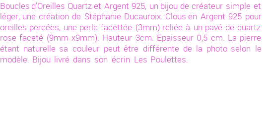 Drôle de créations de Bijoux Fantaisie, c'est un design inattendu que nous réservait Stephanie Ducauroix. Créé avec passion, ces Bijoux Fantaisie en Argent sauront combler chaque Femme amateur de bijoux et accessoires originaux. De couleur Rose, il possède les dimensions suivantes. Longueur de 30mm. Largeur de 9mm. Diamètre de 3mm. Il en reste 4 exemplaires, commandez rapidement. Le bijou vous sera expédié directement du site www.lespoulettes-bijoux.fr, dans son écrin bleu turquoise original.