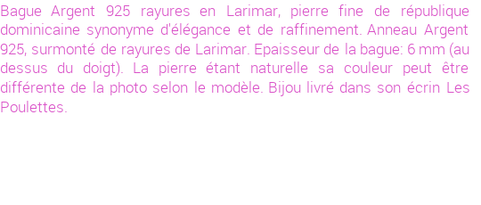 Drôle de créations de Bijoux Fantaisie, c'est un design inattendu que nous réservait Stephanie Ducauroix. Créé avec passion, ces Bijoux Fantaisie en Larimar sauront combler chaque Femme amateur de bijoux et accessoires originaux. Il en reste 4 exemplaires, commandez rapidement. Le bijou vous sera expédié directement du site www.lespoulettes-bijoux.fr, dans son écrin bleu turquoise original.