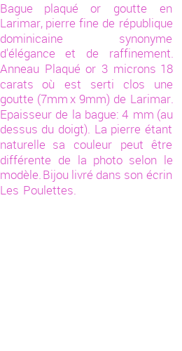 Drôle de créations de Bijoux Fantaisie, c'est un design inattendu que nous réservait Stephanie Ducauroix. Créé avec passion, ces Bijoux Fantaisie en Larimar sauront combler chaque Femme amateur de bijoux et accessoires originaux. Il en reste 10 exemplaires, commandez rapidement. Le bijou vous sera expédié directement du site www.lespoulettes-bijoux.fr, dans son écrin bleu turquoise original.