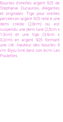Drôle de créations de Boucles d'Oreilles Fantaisie, c'est un design inattendu que nous réservait Stephanie Ducauroix. Créé avec passion, ces Boucles d'Oreilles Fantaisie en Argent sauront combler chaque Femme amateur de bijoux et accessoires originaux. Il en reste 1 exemplaire, commandez rapidement. Le bijou vous sera expédié directement du site www.lespoulettes-bijoux.fr, dans son écrin bleu turquoise original.