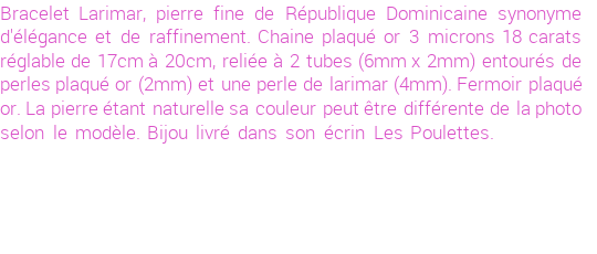 Drôle de créations de Bijoux Fantaisie, c'est un design inattendu que nous réservait Stephanie Ducauroix. Créé avec passion, ces Bijoux Fantaisie en Larimar sauront combler chaque Femme amateur de bijoux et accessoires originaux. Il en reste 3 exemplaires, commandez rapidement. Le bijou vous sera expédié directement du site www.lespoulettes-bijoux.fr.