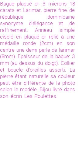 Drôle de créations de Bijoux Fantaisie, c'est un design inattendu que nous réservait Stephanie Ducauroix. Créé avec passion, ces Bijoux Fantaisie en Larimar sauront combler chaque Femme amateur de bijoux et accessoires originaux. Il en reste 2 exemplaires, commandez rapidement. Le bijou vous sera expédié directement du site www.lespoulettes-bijoux.fr.