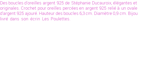 Drôle de créations de Bijoux Fantaisie, c'est un design inattendu que nous réservait Stephanie Ducauroix. Créé avec passion, ces Bijoux Fantaisie en Argent sauront combler chaque Femme amateur de bijoux et accessoires originaux. Il en reste 1 exemplaire, commandez rapidement. Le bijou vous sera expédié directement du site www.lespoulettes-bijoux.fr, dans son écrin bleu turquoise original.