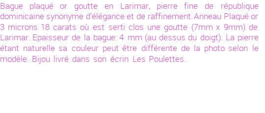 Drôle de créations de Bijoux Fantaisie, c'est un design inattendu que nous réservait Stephanie Ducauroix. Créé avec passion, ces Bijoux Fantaisie en Larimar sauront combler chaque Femme amateur de bijoux et accessoires originaux. Il en reste 10 exemplaires, commandez rapidement. Le bijou vous sera expédié directement du site www.lespoulettes-bijoux.fr, dans son écrin bleu turquoise original.