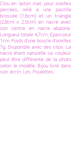 Drôle de créations de Bijoux Fantaisie, c'est un design inattendu que nous réservait Stephanie Ducauroix. Créé avec passion, ces Bijoux Fantaisie en Nacre sauront combler chaque Femme amateur de bijoux et accessoires originaux. De couleur Beige, il possède les dimensions suivantes. Longueur de 46mm. Largeur de 25mm. Diamètre de 16mm. Il en reste 1 exemplaire, commandez rapidement. Le bijou vous sera expédié directement du site www.lespoulettes-bijoux.fr.