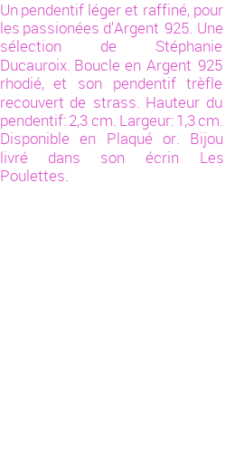 Drôle de créations de Bijoux Fantaisie, c'est un design inattendu que nous réservait Stephanie Ducauroix. Créé avec passion, ces Bijoux Fantaisie en Argent sauront combler chaque Femme amateur de bijoux et accessoires originaux. Il en reste 34 exemplaires, commandez rapidement. Le bijou vous sera expédié directement du site www.lespoulettes-bijoux.fr, dans son écrin bleu turquoise original.