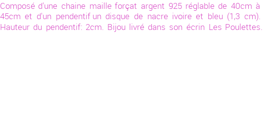 Drôle de créations de Bijoux Fantaisie, c'est un design inattendu que nous réservait Stephanie Ducauroix. Créé avec passion, ces Bijoux Fantaisie en Nacre sauront combler chaque Femme amateur de bijoux et accessoires originaux. Il en reste 4 exemplaires, commandez rapidement. Le bijou vous sera expédié directement du site www.lespoulettes-bijoux.fr, dans son écrin bleu turquoise original.