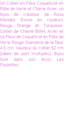 Drôle de créations de Bijoux Fantaisie, c'est un design inattendu que nous réservait Rosa Mendez. Créé avec passion, ces Bijoux Fantaisie en Verre sauront combler chaque Femme amateur de bijoux et accessoires originaux. Il en reste 1 exemplaire, commandez rapidement. Le bijou vous sera expédié directement du site www.lespoulettes-bijoux.fr, dans son écrin bleu turquoise original.