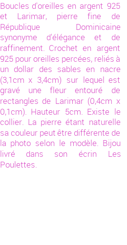 Drôle de créations de Bijoux Fantaisie, c'est un design inattendu que nous réservait Stephanie Ducauroix. Créé avec passion, ces Bijoux Fantaisie en Larimar sauront combler chaque Femme amateur de bijoux et accessoires originaux. Il en reste 2 exemplaires, commandez rapidement. Le bijou vous sera expédié directement du site www.lespoulettes-bijoux.fr, dans son écrin bleu turquoise original.