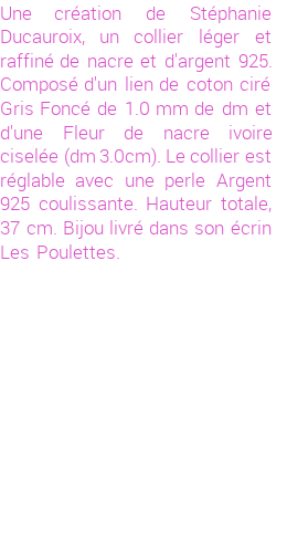 Drôle de créations de Bijoux Fantaisie, c'est un design inattendu que nous réservait Stephanie Ducauroix. Créé avec passion, ces Bijoux Fantaisie en Nacre sauront combler chaque Femme amateur de bijoux et accessoires originaux. Il en reste 2 exemplaires, commandez rapidement. Le bijou vous sera expédié directement du site www.lespoulettes-bijoux.fr, dans son écrin bleu turquoise original.