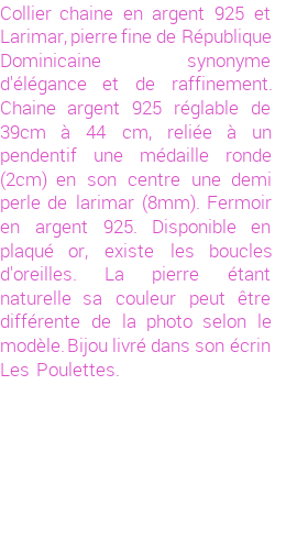 Drôle de créations de Bijoux Fantaisie, c'est un design inattendu que nous réservait Stephanie Ducauroix. Créé avec passion, ces Bijoux Fantaisie en Larimar sauront combler chaque Femme amateur de bijoux et accessoires originaux. Il en reste 2 exemplaires, commandez rapidement. Le bijou vous sera expédié directement du site www.lespoulettes-bijoux.fr.