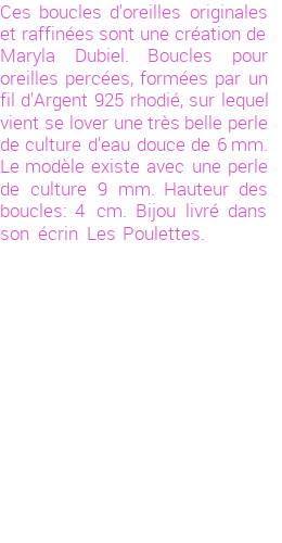 Drôle de créations de Bijoux Fantaisie, c'est un design inattendu que nous réservait Maryla Dubiel. Créé avec passion, ces Bijoux Fantaisie en Perles de Culture sauront combler chaque Femme amateur de bijoux et accessoires originaux. Il en reste 3 exemplaires, commandez rapidement. Le bijou vous sera expédié directement du site www.lespoulettes-bijoux.fr, dans son écrin bleu turquoise original.